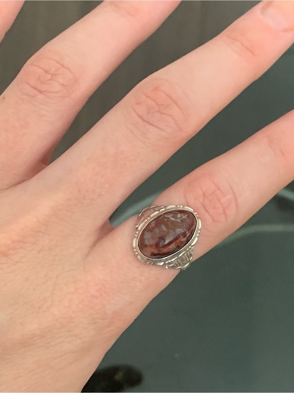 Sterling Silver Red Jasper Oval Statement Ring